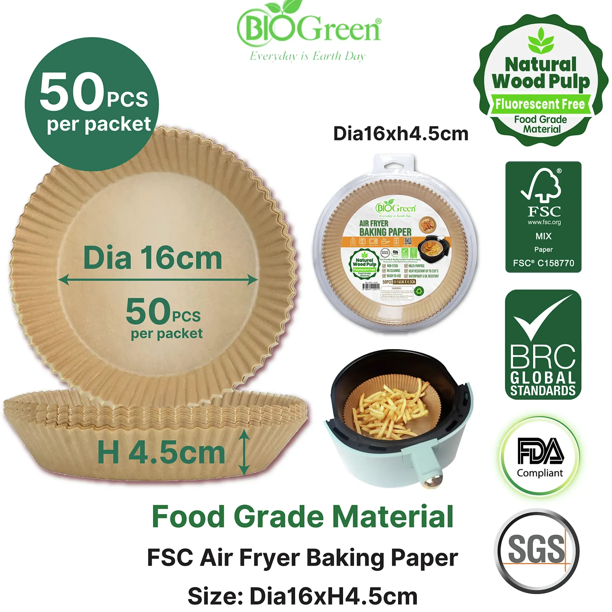 Airfryerpapir runde ø16cm 50stk-Biogreen Online