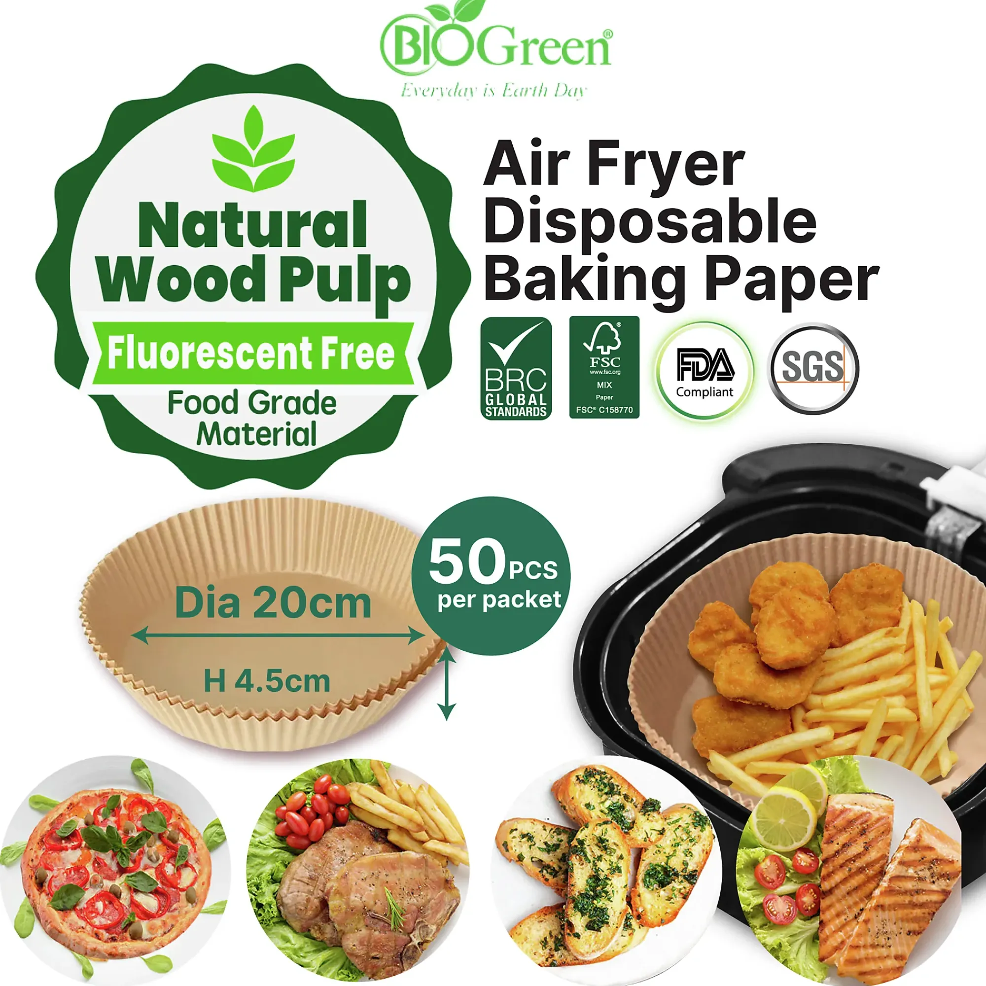 Airfryerpapir runde ø20cm 50stk-Biogreen Clearance