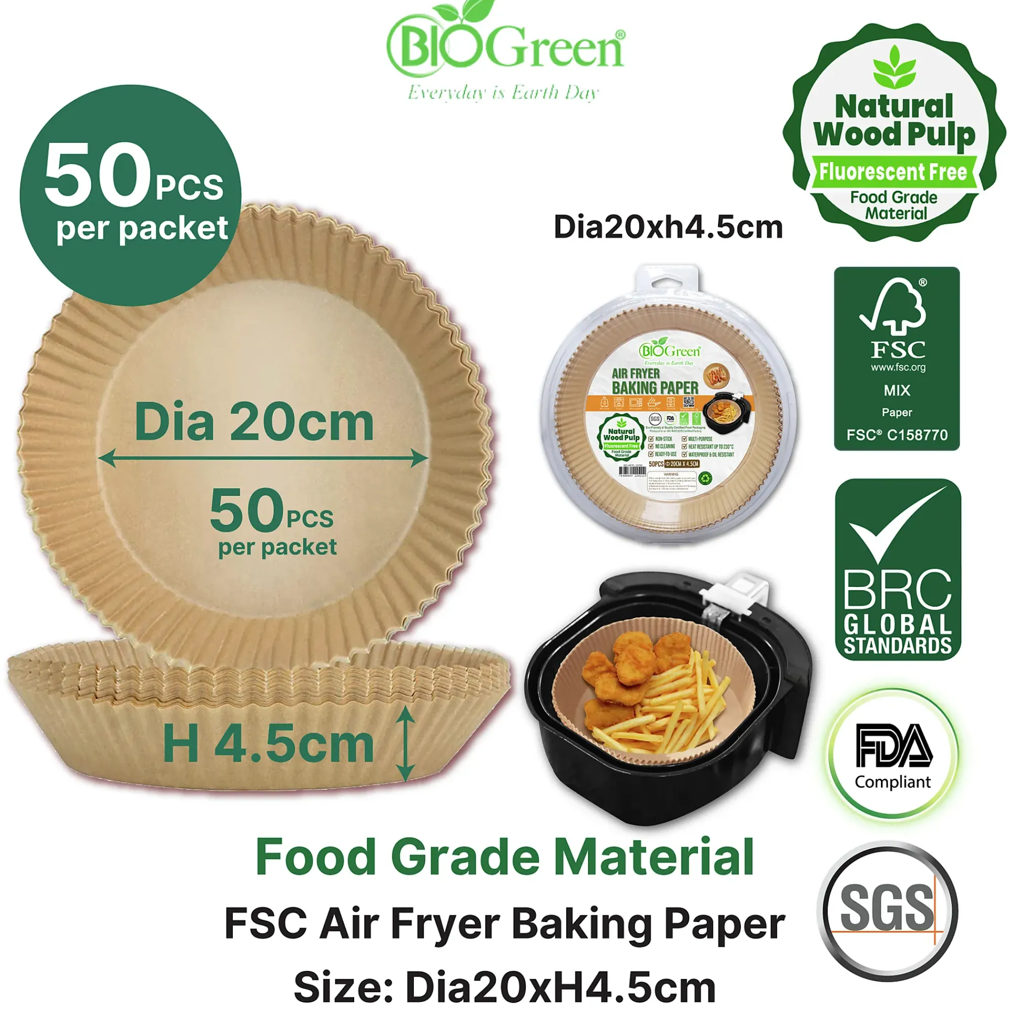 Airfryerpapir runde ø20cm 50stk-Biogreen Clearance