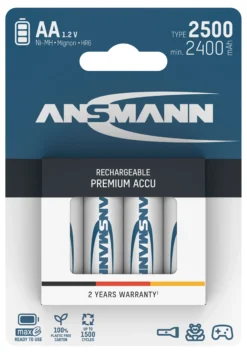 Batterier oppladbare 4xAA 2500mah tåler lang lagring-Ansmann Outlet