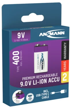 Batterii 9vx1 oppladbart USB-C med ladekabel-Ansmann Outlet