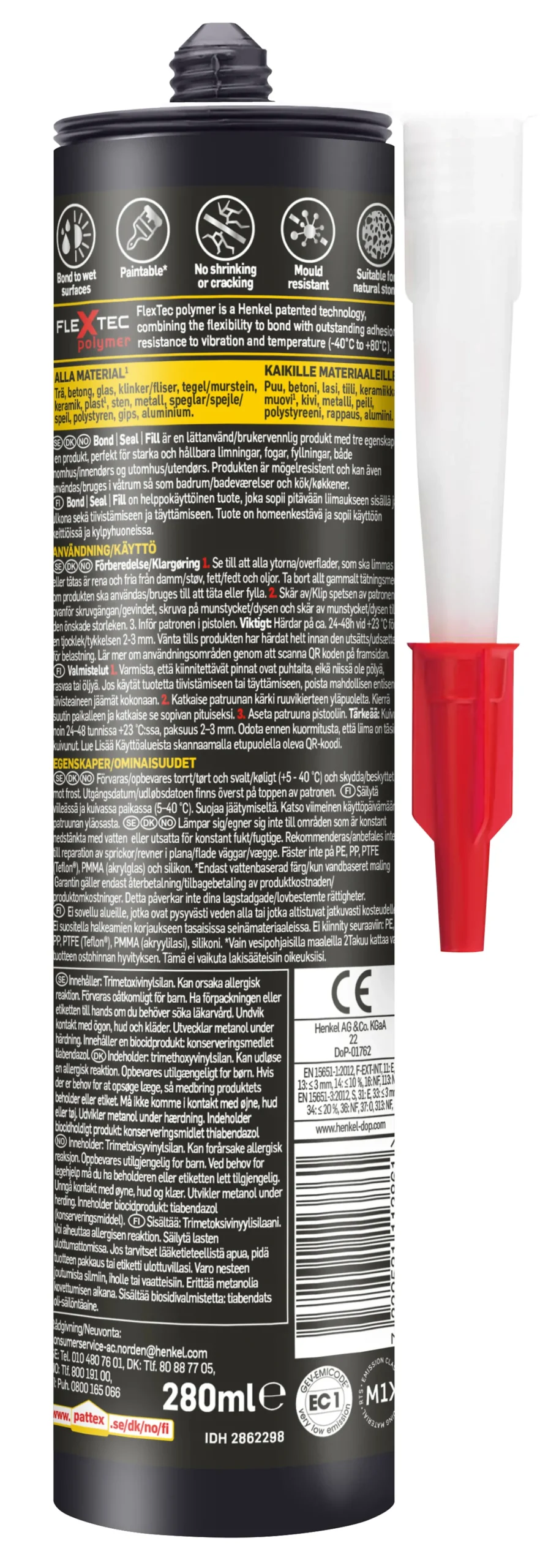 Fugelim Bond-Seal-Fill SVART 280ml-Pattex Outlet