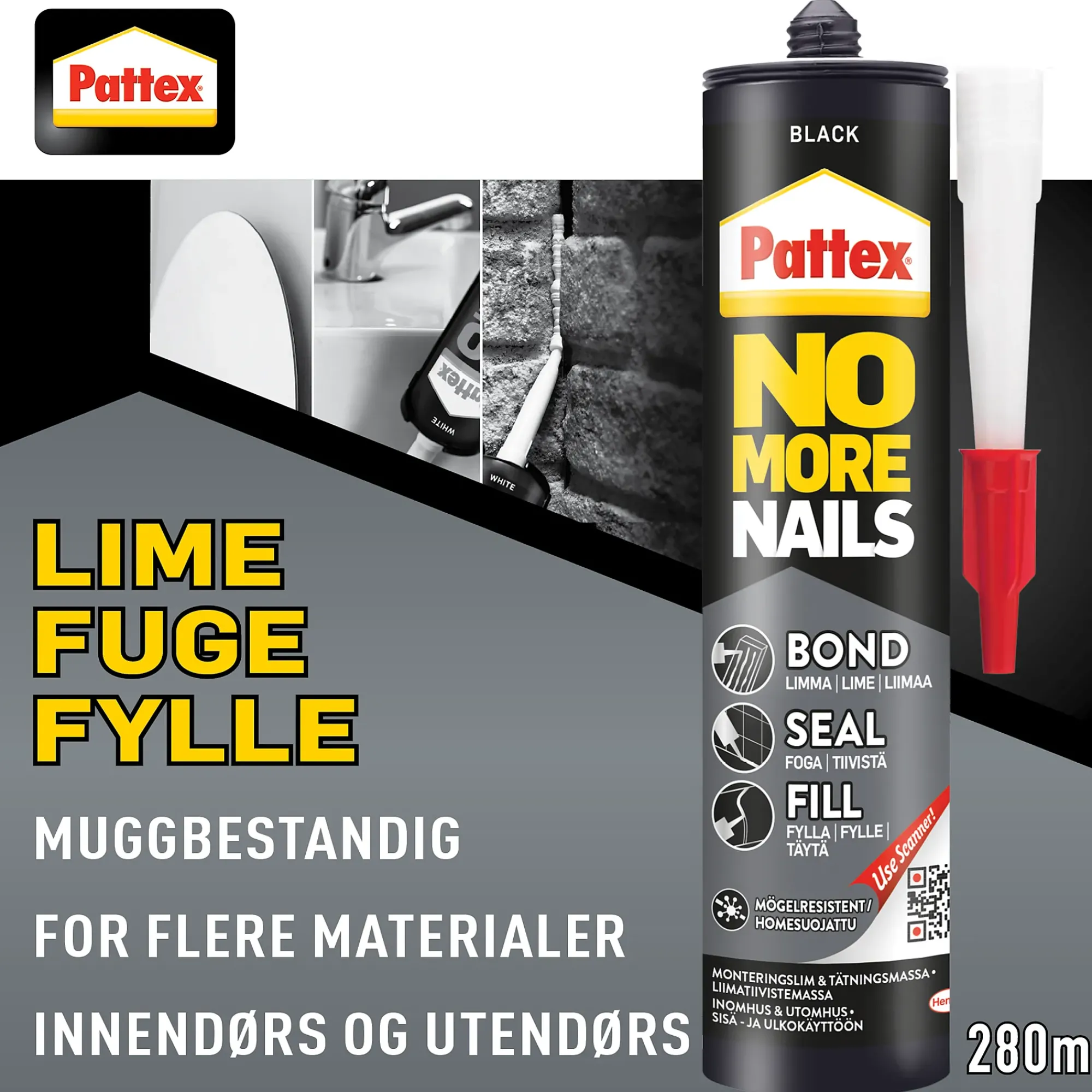 Fugelim Bond-Seal-Fill SVART 280ml-Pattex Outlet