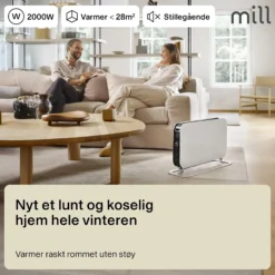 Gulvovn frittstående med elektronisk termostat 2000w-Mill