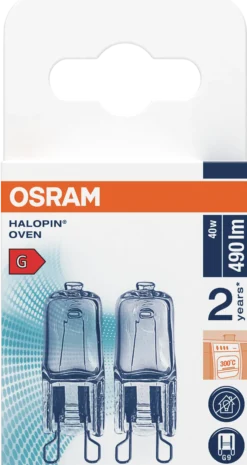 Halogen Pin G9 Oven 40w 490lm klar Dimbar Varmhvit 2stk-Osram New