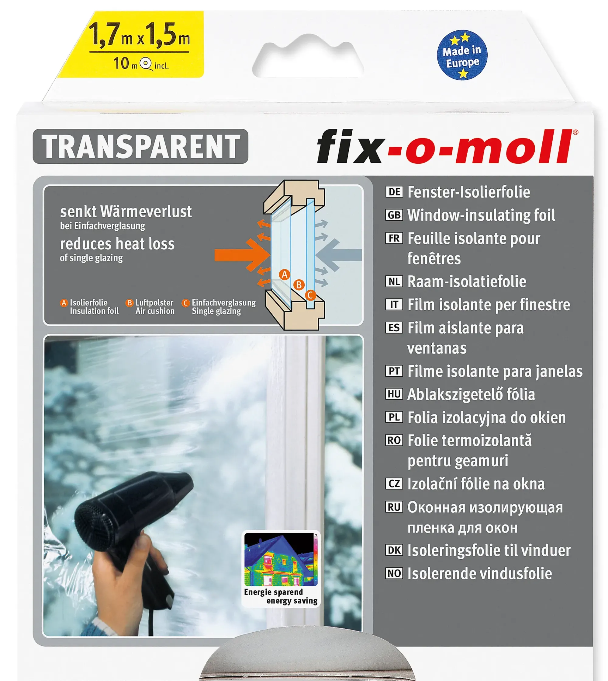 Isolerende vindusfolie 1,7x1,5m-Fix O Moll Hot