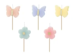 Kakelys sommerfugl/blomster på stick 3,5cm 5stk-Partydeco