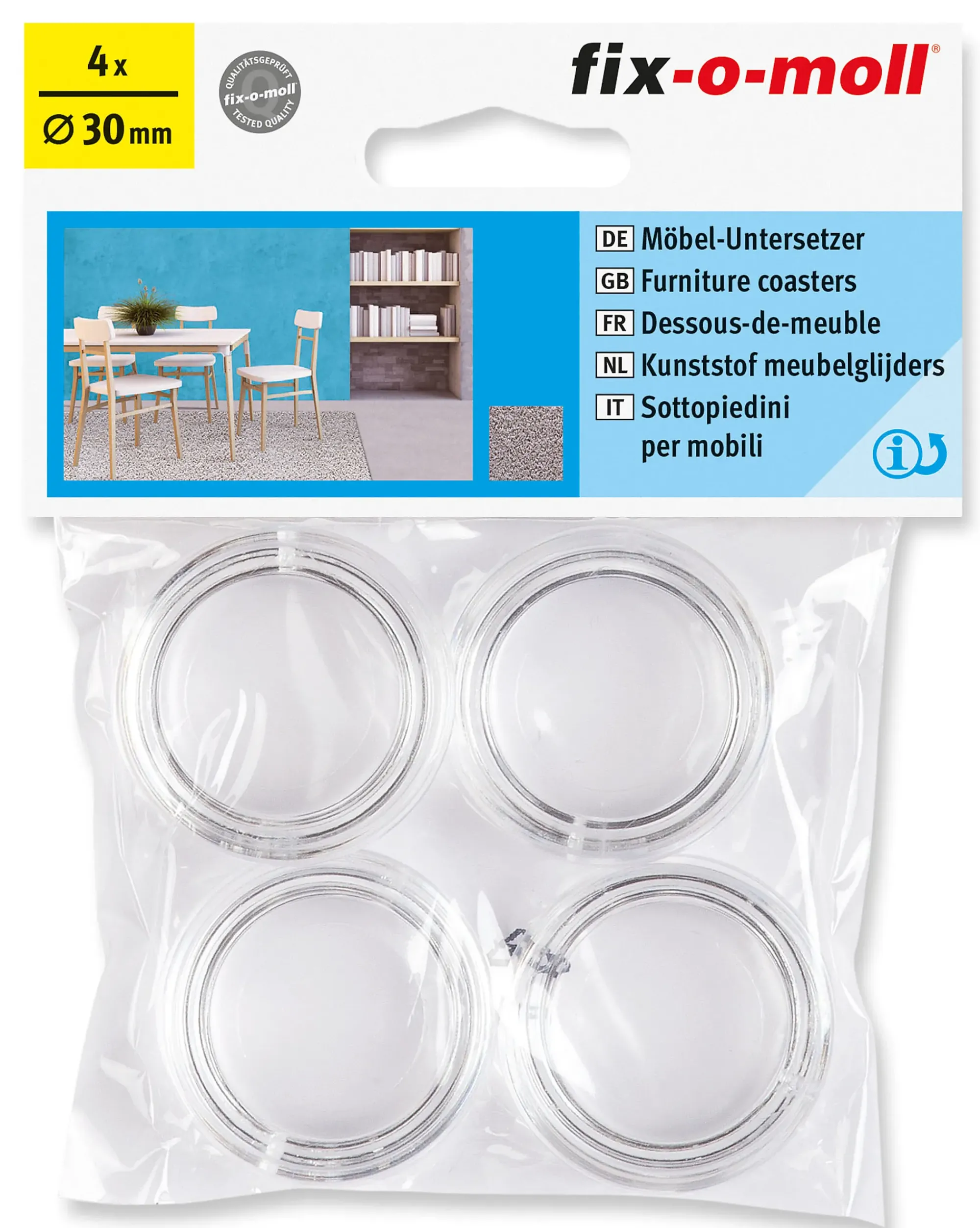 Knott transp 30mm 908 til stol/bord/pianoben-Fix O Moll Best