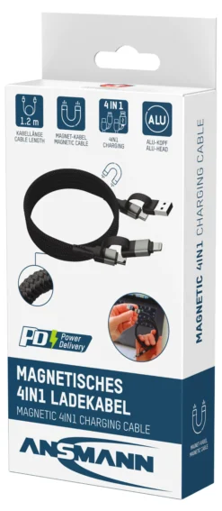 Ladekabel USB-A og USB-C til USB-C lightning magnetisk opprulli-Ansmann Best