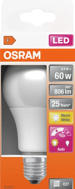 LED Classic A 60 9W 2700K daylight sensor E27-Osram Sale