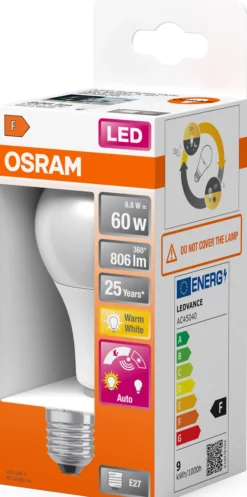 LED Classic A 60 9W 2700K daylight sensor E27-Osram Sale