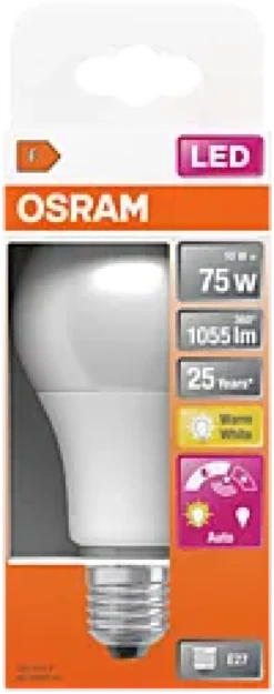 LED Classic A 75 10W 2700K daylight sensor E27-Osram Clearance