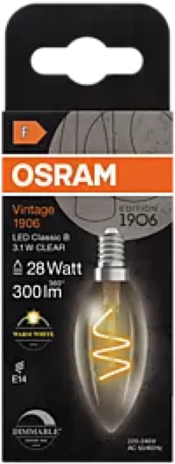 Led Dekorasjonspære E14 B28 300lm klar Dimbar-Osram Clearance