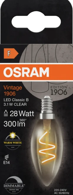 Led Dekorasjonspære E14 B28 300lm klar Dimbar-Osram Clearance