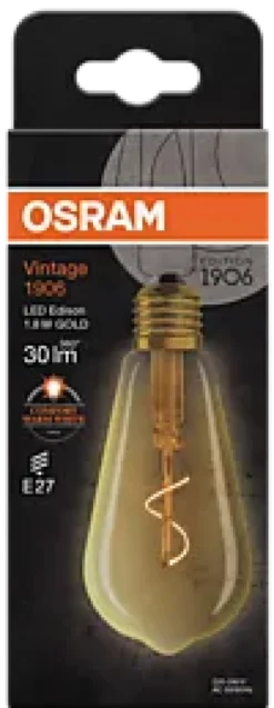 Led Dekorasjonspære E27 Edison 30lm Gold Varmere Lys-Osram Hot