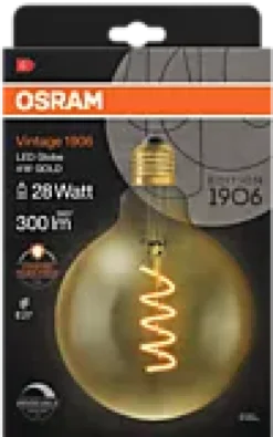 Led Dekorasjonspære E27 G125 28 300lm Gold Dim Varmere Lys-Osram New