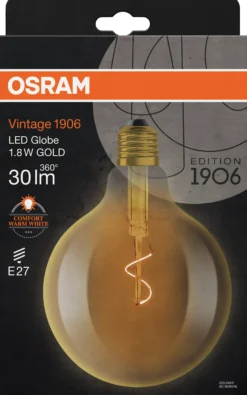 Led Dekorasjonspære E27 G125 30lm Gold Varmere Lys-Osram New