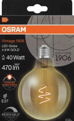 Led Dekorasjonspære E27 G95 40 470lm Gold Dim Varmere Lys-Osram