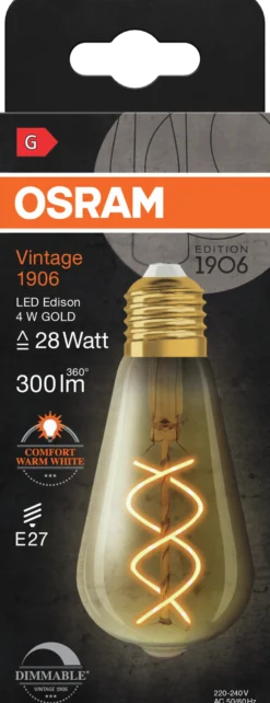 Led Dekorasjonspære E27 St64 28 300lm Gold Dim Varmere Lys-Osram Sale