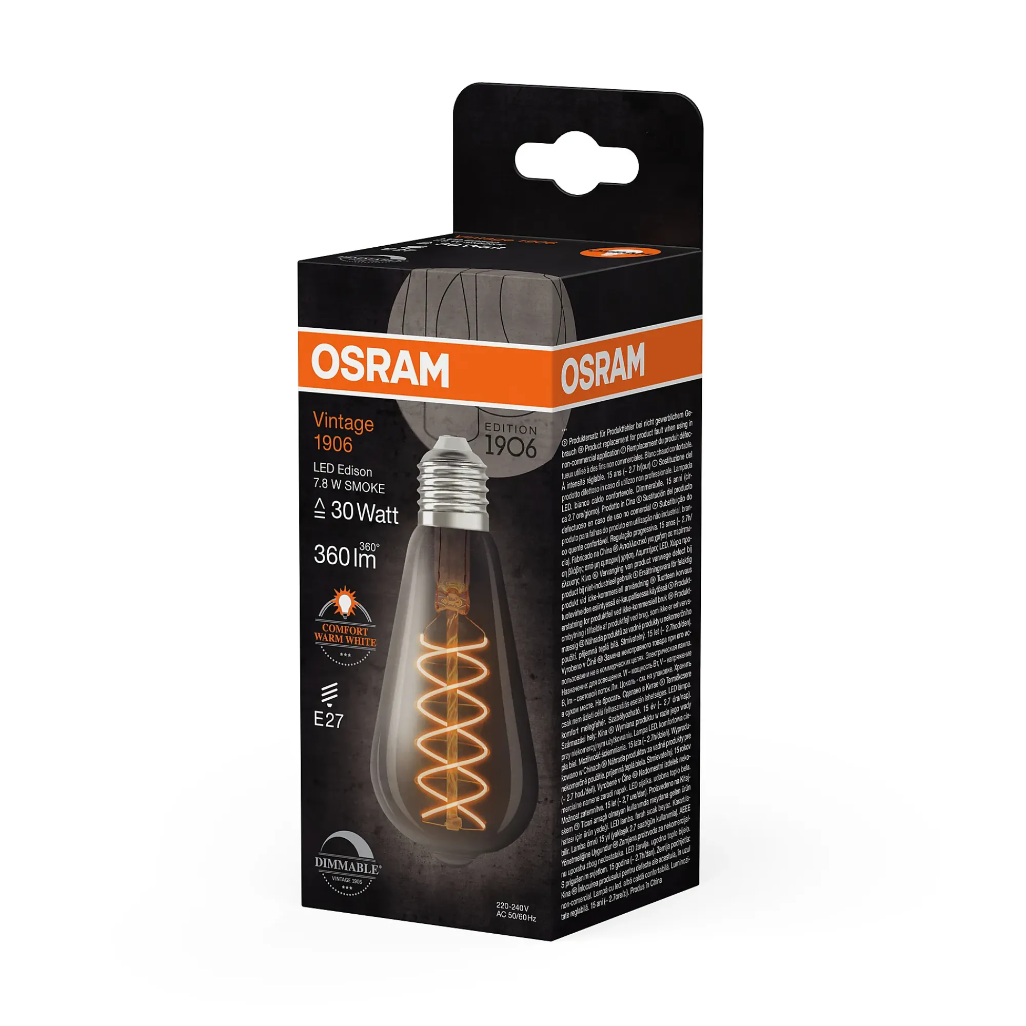 Led Dekorasjonspære E27 St64 30 360lm Smoke Dim Ekstra Varm-Osram