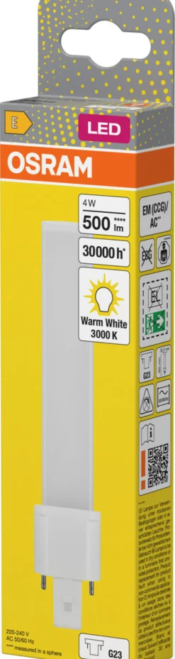 LED kompaktlysrør Dulux S9 4W 3000K 450lm G23-Osram New