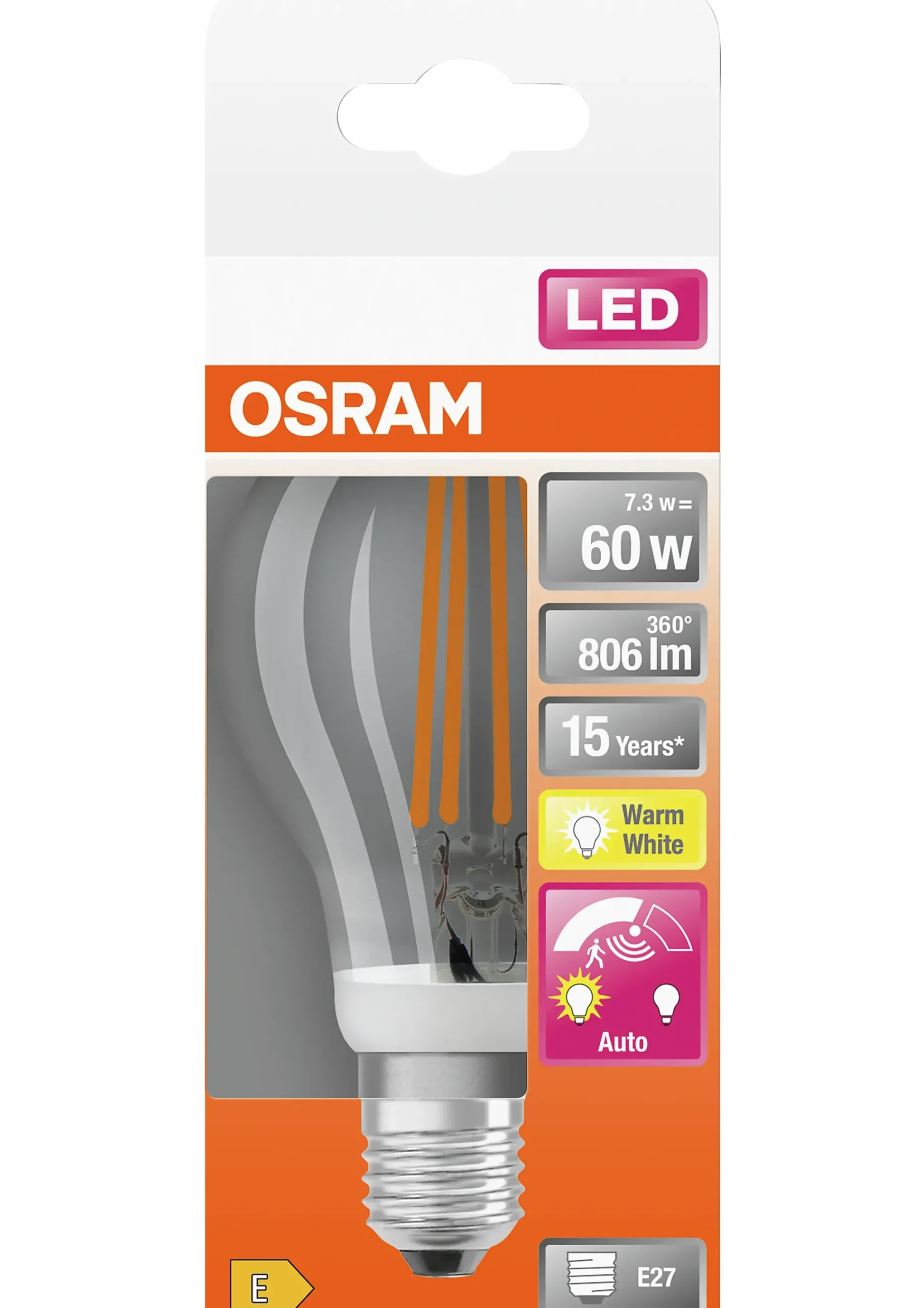 LED lyspære Classic A60 7,3W 2700K motion sensor E27-Osram Clearance