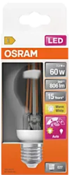 Led Lyspære E27 A60 806lm klar Bevegelse Sensor Varmhvit-Osram New