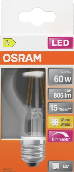 Led Lyspære E27 Classic A60 806lm klar Dimbar-Osram Clearance