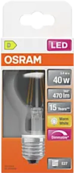 Led Lyspære E27 Classic A40 470lm klar Dimbar-Osram New