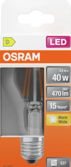 Led Lyspære E27 Classic A40 470lm klar-Osram