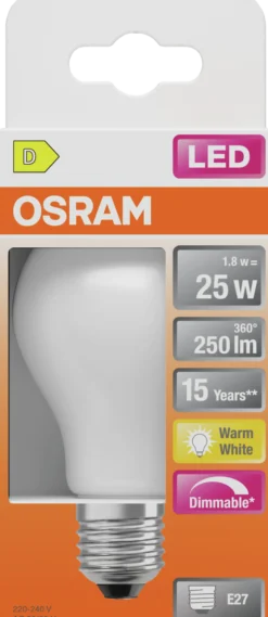 Led Lyspære E27 Classic A25 250lm matt Dimbar-Osram Outlet