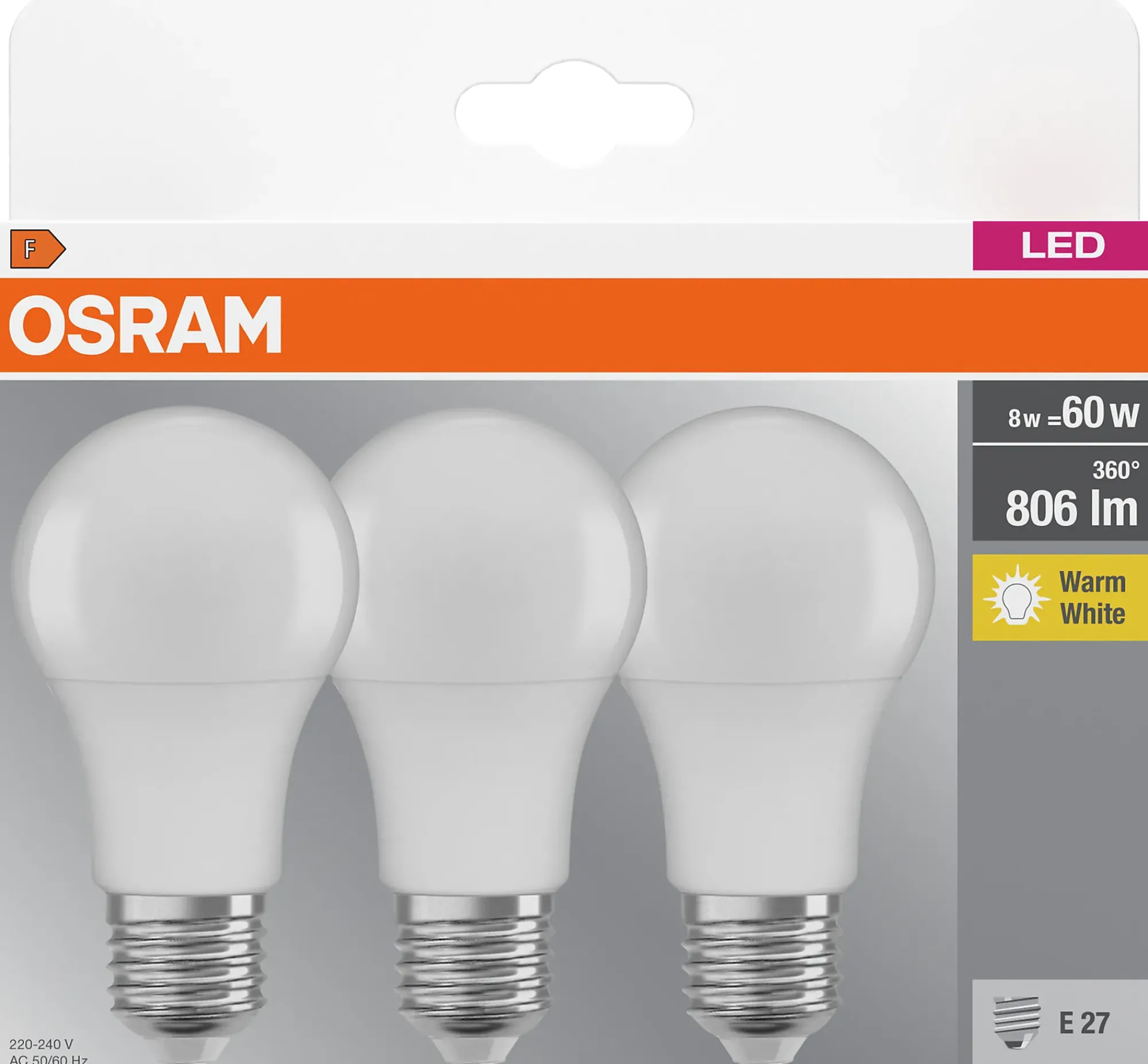 Led Lyspære E27 Classic A60 806lm matt Hs 3stk-Osram Hot