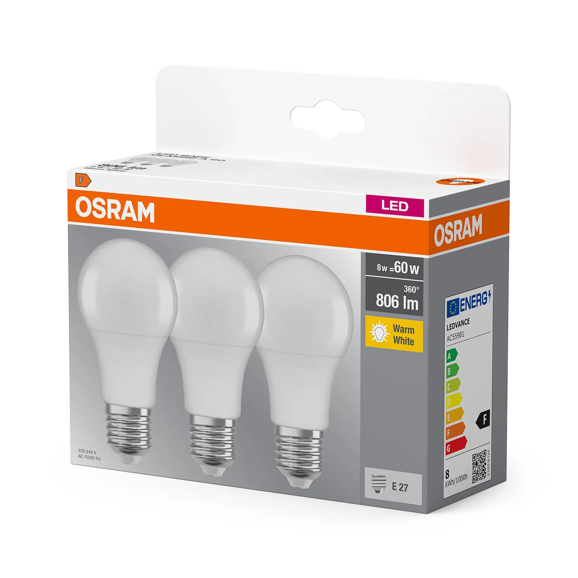 Led Lyspære E27 Classic A60 806lm matt Hs 3stk-Osram Hot