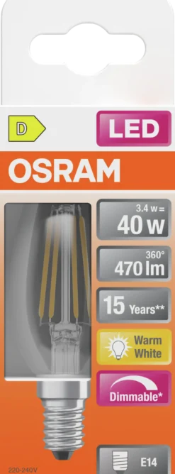 Led Lyspære E14 Classic B40 470lm klar Dimbar-Osram Online