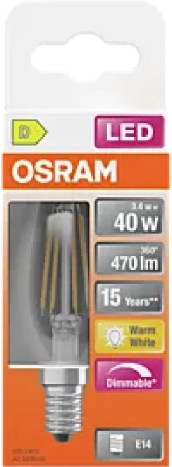 Led Lyspære E14 Classic B40 470lm klar Dimbar-Osram Online