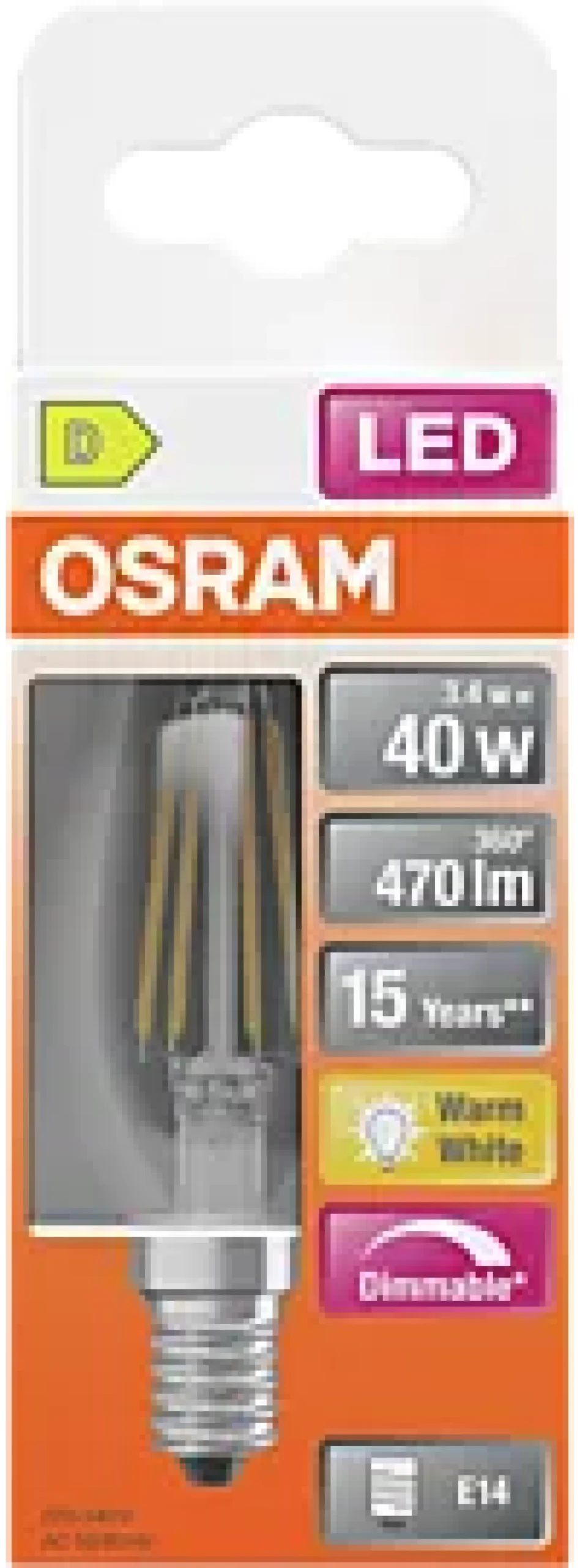 Led Lyspære E14 Classic B40 470lm klar Dimbar-Osram Online