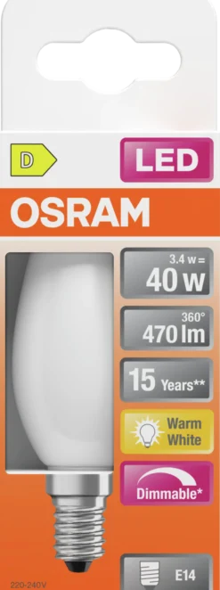 Led Lyspære E14 Classic B40 470lm matt Dimbar-Osram Clearance