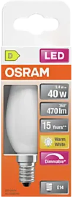 Led Lyspære E14 Classic B40 470lm matt Dimbar-Osram Clearance