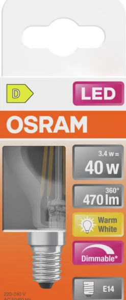 Led Lyspære E14 Classic P40 470lm klar Dimbar-Osram Online