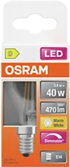Led Lyspære E14 Classic P40 470lm klar Dimbar-Osram Online