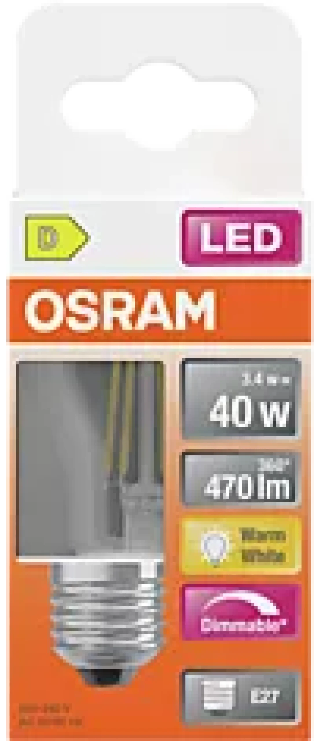Led Lyspære E27 Classic P40 470lm klar Dimbar-Osram New
