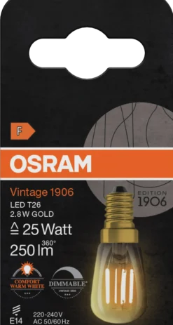 Led Lyspære E14 T26 25 250lm Gold Dimbar Varmere-Osram Clearance