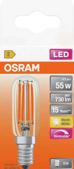 Led Lyspære E14 T26 55 730lm klar Dimbar-Osram