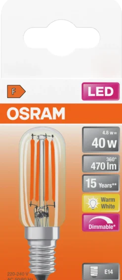 Led Lyspære E14 T26 40 470lm klar Dimbar-Osram Clearance