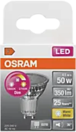 LED lyspære PAR16 50 GU10 glow dim 4,5W 2700K- 1800K 90° 230V-Osram New