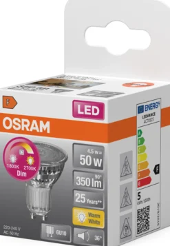 LED lyspære PAR16 50 GU10 glow dim 4,5W 2700K- 1800K 90° 230V-Osram New