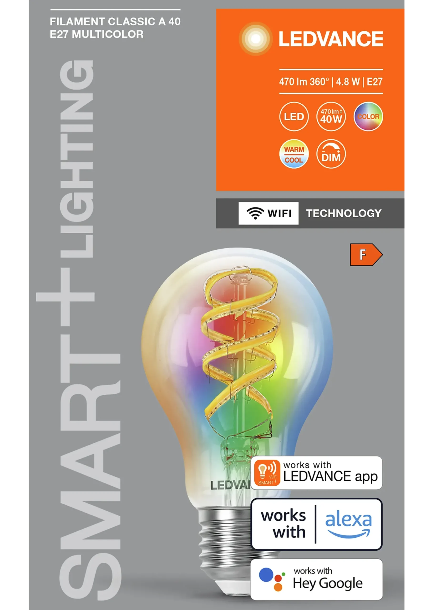 LED lyspære smart wifi Classic 40 RGBTW 4,8W 470lm E27-Ledvance Online