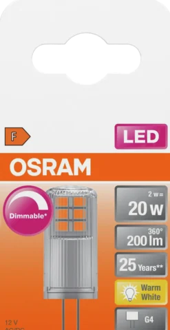 Led Pin G4 20 200lm klar Dimbar Varmhvit-Osram Discount