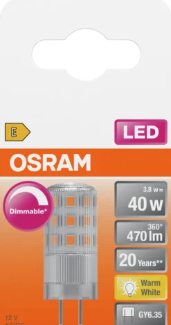 Led Pin Gy6,35 40 470lm klar Dimbar Varmhvit-Osram Sale