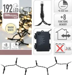 Lysslynge 192ledlys varmhvit batteridrevet IP44 15m-Ki Discount
